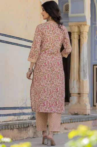 Ethnic Motifs Printed Regular Thread Work Kurta with Palazzo & Dupatta