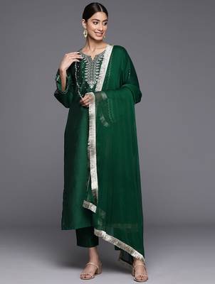 Ethnic Motifs Printed Regular Sequinned Kurta with Trousers & With Dupatta 1