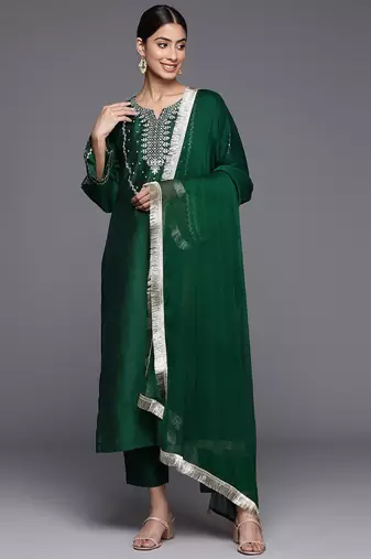 Ethnic Motifs Printed Regular Sequinned Kurta with Trousers & With Dupatta