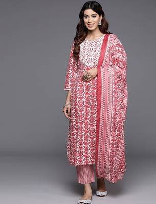 Women Ethnic Motifs Printed Regular Thread Work Kurta with Trousers & With Dupatta 1