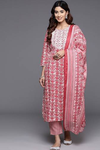 Women Ethnic Motifs Printed Regular Thread Work Kurta with Trousers & With Dupatta