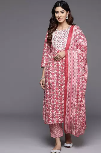 Women Ethnic Motifs Printed Regular Thread Work Kurta with Trousers & With Dupatta