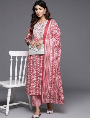 Women Ethnic Motifs Printed Regular Thread Work Kurta with Trousers & With Dupatta 8