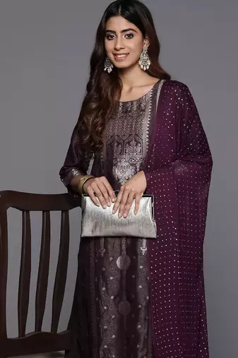 Women Woven Design Regular Kurta with Trousers & With Dupatta