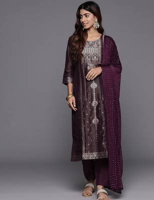 Women Woven Design Regular Kurta with Trousers & With Dupatta 1