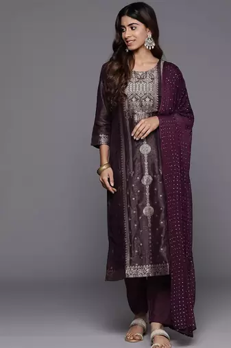Women Woven Design Regular Kurta with Trousers & With Dupatta