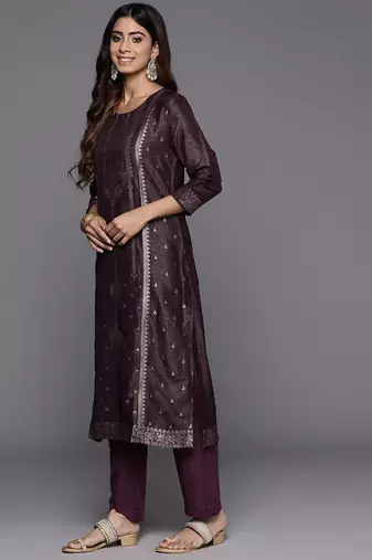 Women Woven Design Regular Kurta with Trousers & With Dupatta