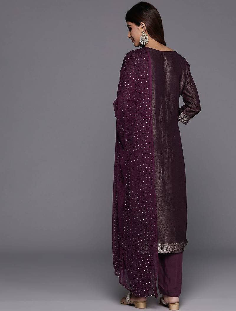 Women Woven Design Regular Kurta with Trousers & With Dupatta