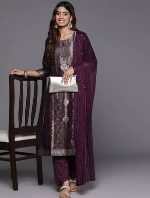 Women Woven Design Regular Kurta with Trousers & With Dupatta 8