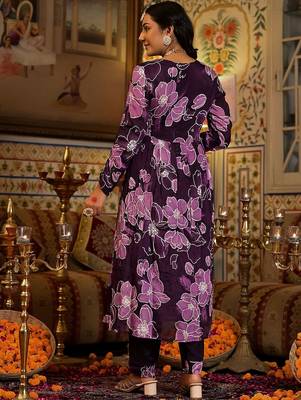 Floral Printed Mirror Embroidered Angrakha Gathered A-Line Kurta With Dupatta 3