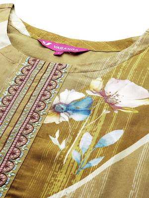 Floral Printed Regular Thread Work Pure Silk Kurta with Trousers & Dupatta 3