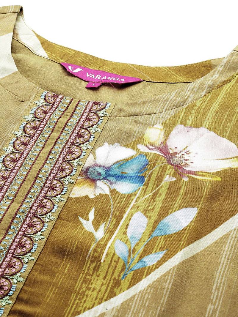 Floral Printed Regular Thread Work Pure Silk Kurta with Trousers & Dupatta