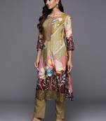 Floral Printed Regular Thread Work Pure Silk Kurta with Trousers & Dupatta
