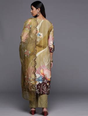 Floral Printed Regular Thread Work Pure Silk Kurta with Trousers & Dupatta 7