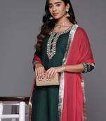 Embroidered Regular Gotta Patti Kurta with Trousers & Dupatta