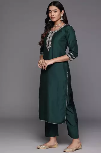 Embroidered Regular Gotta Patti Kurta with Trousers & Dupatta