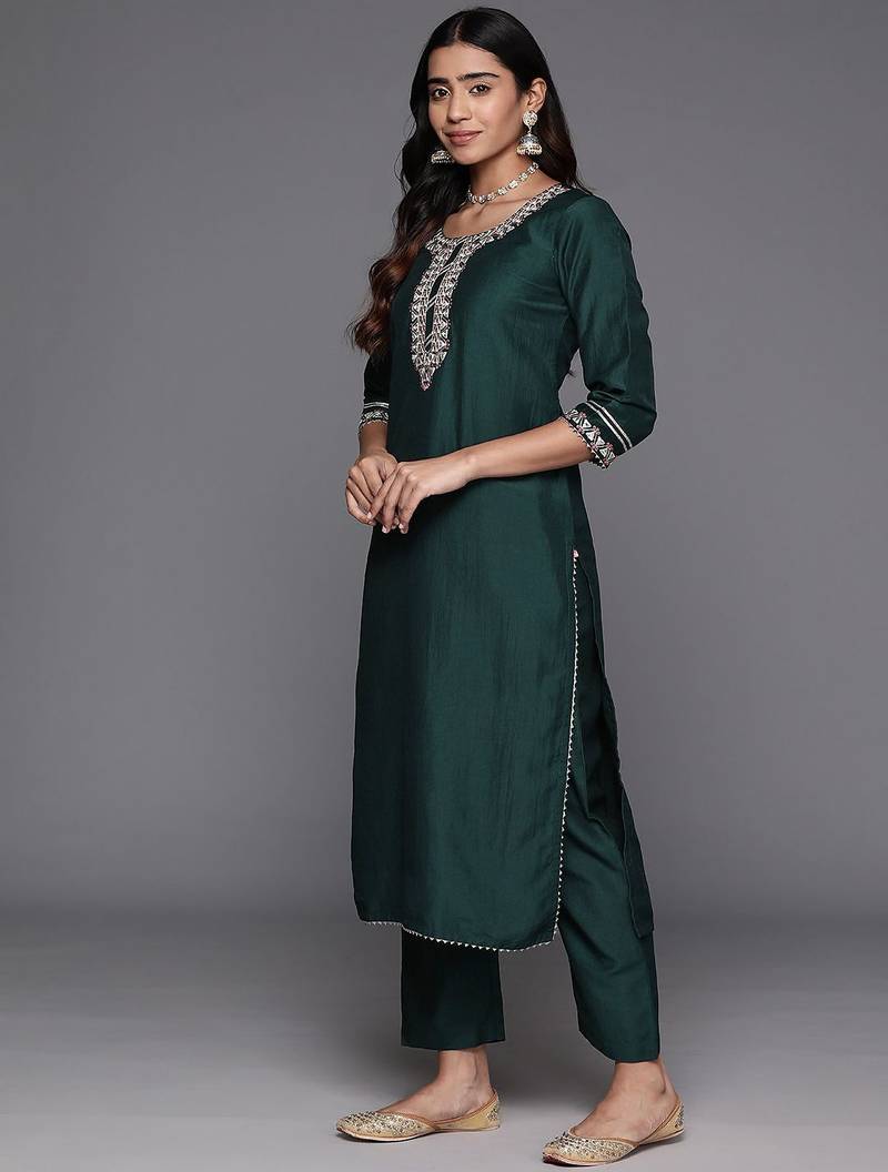 Embroidered Regular Gotta Patti Kurta with Trousers & Dupatta