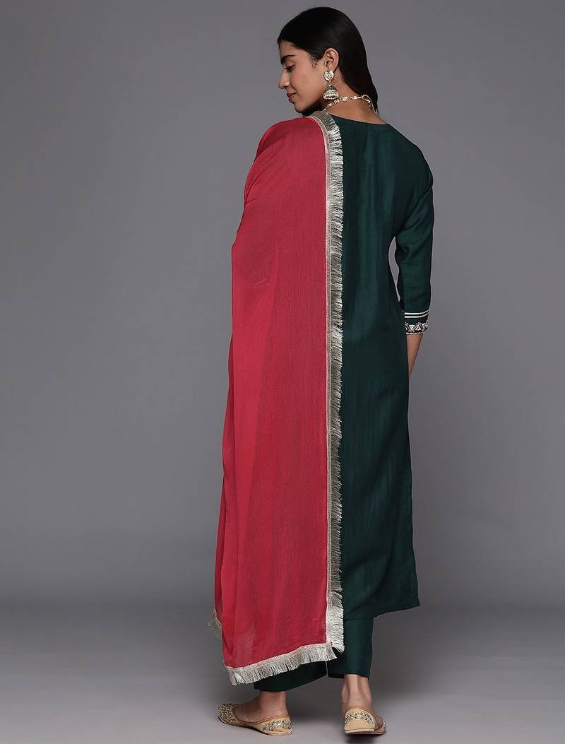 Embroidered Regular Gotta Patti Kurta with Trousers & Dupatta