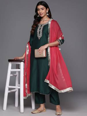 Embroidered Regular Gotta Patti Kurta with Trousers & Dupatta 8