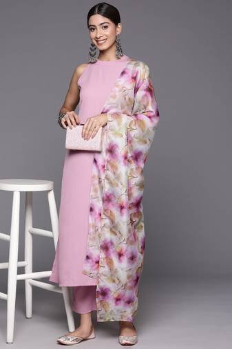 Women Regular Silk Crepe Kurta with Trousers & With Dupatta