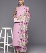 Women Regular Silk Crepe Kurta with Trousers & With Dupatta
