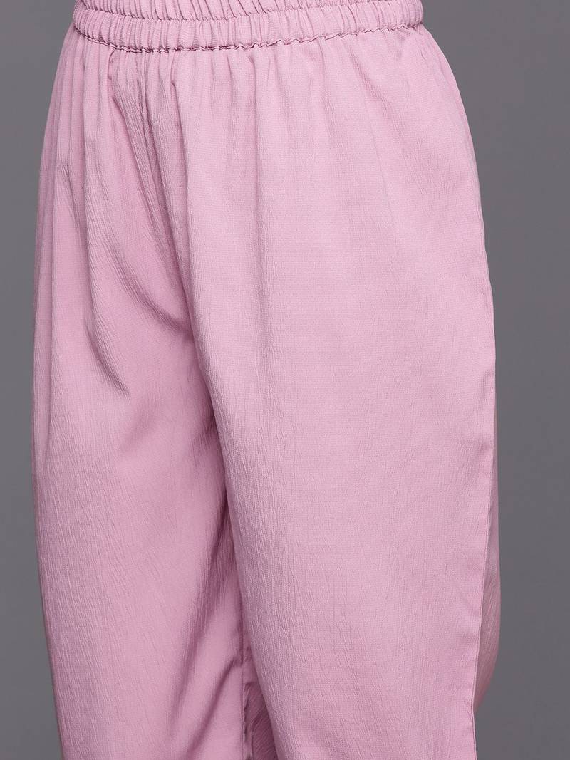 Women Regular Silk Crepe Kurta with Trousers & With Dupatta