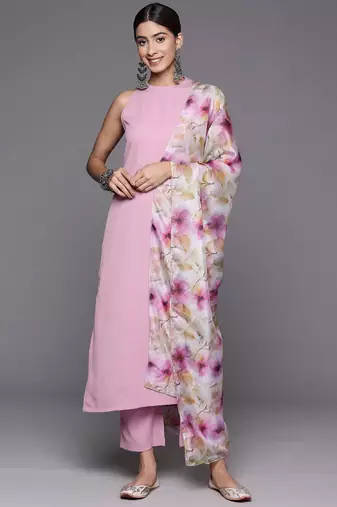 Women Regular Silk Crepe Kurta with Trousers & With Dupatta