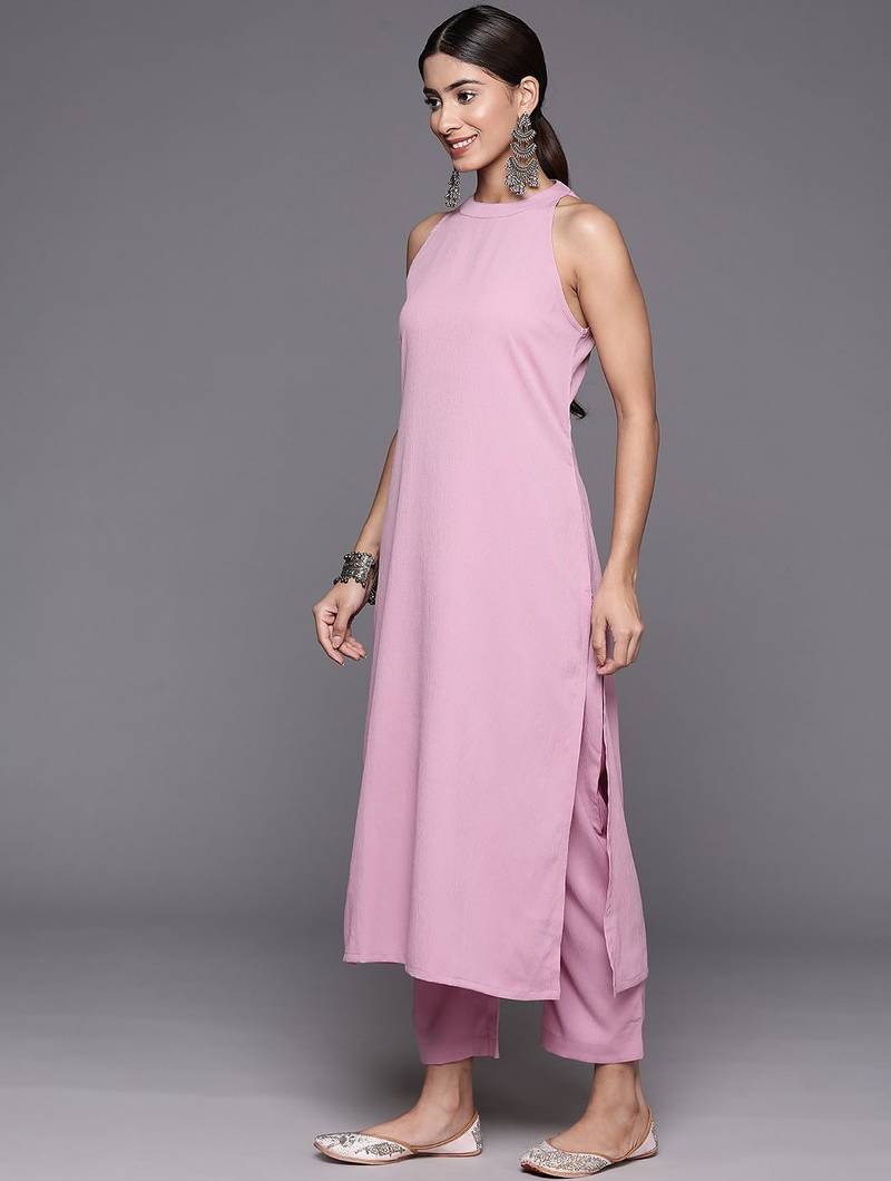 Women Regular Silk Crepe Kurta with Trousers & With Dupatta