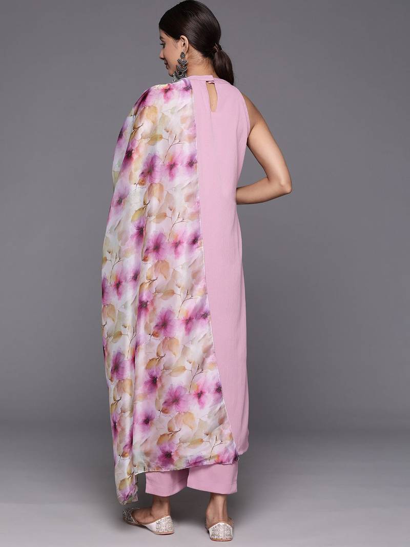 Women Regular Silk Crepe Kurta with Trousers & With Dupatta