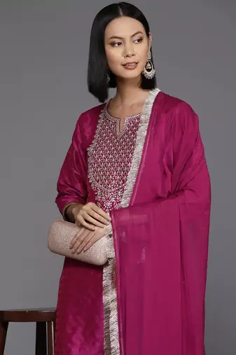 Women Floral Yoke Design Regular Sequinned Kurta with Trousers & Dupatta