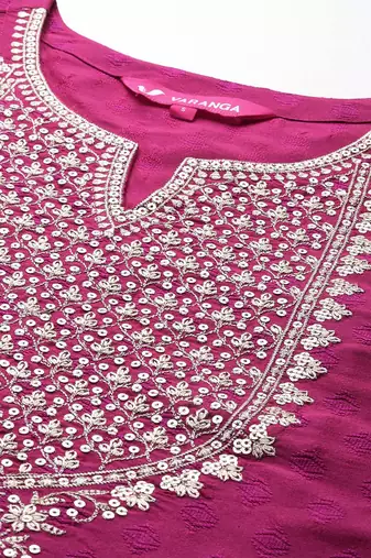 Women Floral Yoke Design Regular Sequinned Kurta with Trousers & Dupatta