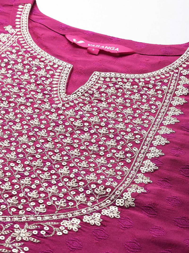 Women Floral Yoke Design Regular Sequinned Kurta with Trousers & Dupatta