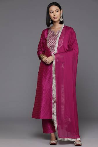 Women Floral Yoke Design Regular Sequinned Kurta with Trousers & Dupatta