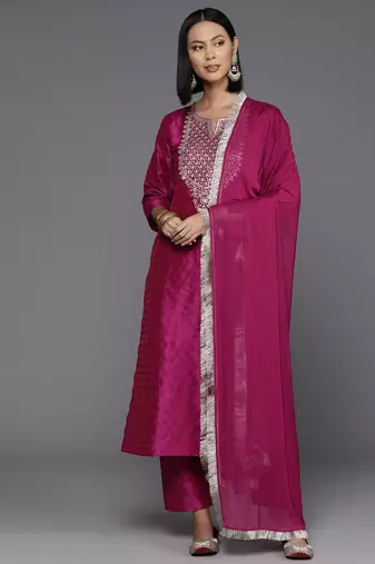Women Floral Yoke Design Regular Sequinned Kurta with Trousers & Dupatta