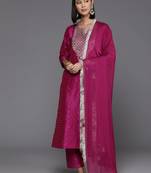 Women Floral Yoke Design Regular Sequinned Kurta with Trousers & Dupatta