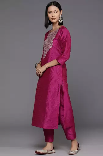Women Floral Yoke Design Regular Sequinned Kurta with Trousers & Dupatta