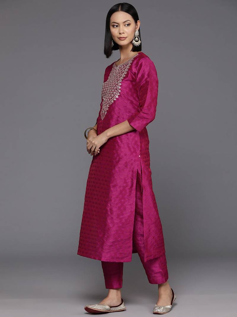 Women Floral Yoke Design Regular Sequinned Kurta with Trousers & Dupatta