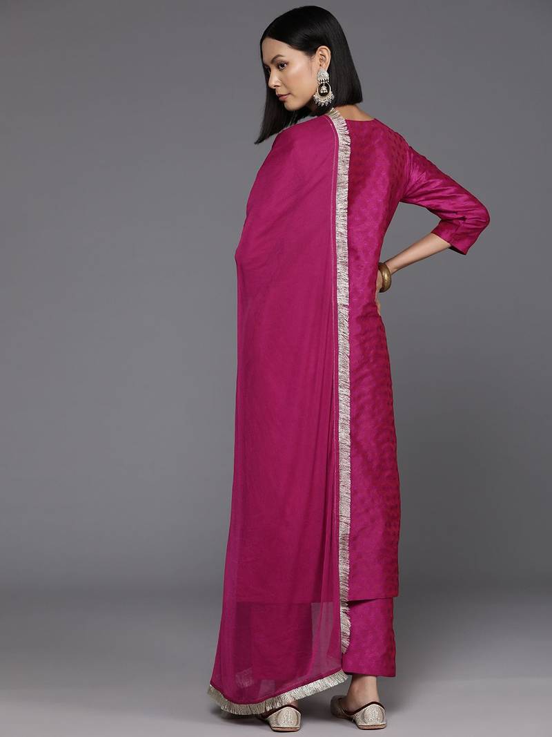Women Floral Yoke Design Regular Sequinned Kurta with Trousers & Dupatta