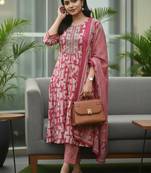 Women Printed Regular Thread Work Kurta with Trousers & With Dupatta