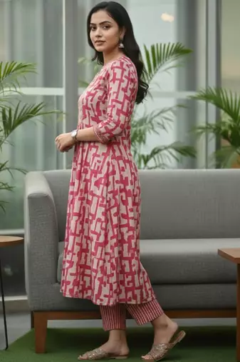Women Printed Regular Thread Work Kurta with Trousers & With Dupatta