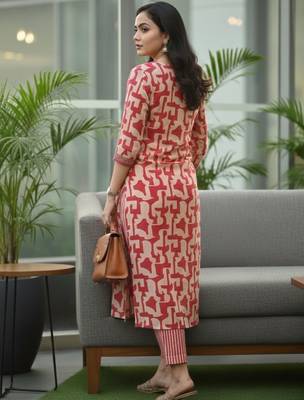 Women Printed Regular Thread Work Kurta with Trousers & With Dupatta 7