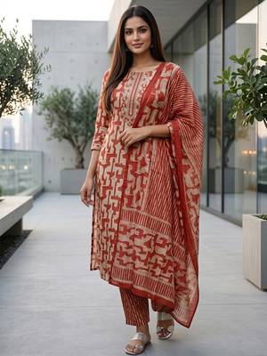 Women Printed Regular Kurta with Trousers & With Dupatta 1