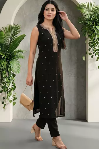 Women Ethnic Motifs Embroidered Regular Sequinned Kurta with Trousers