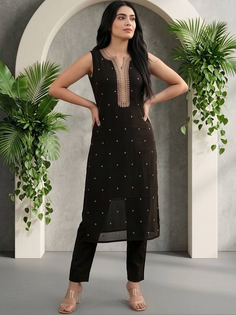 Women Ethnic Motifs Embroidered Regular Sequinned Kurta with Trousers