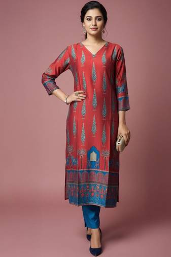 Women Ethnic Motifs Printed Regular Chanderi Silk Kurta with Trousers