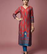 Women Ethnic Motifs Printed Regular Chanderi Silk Kurta with Trousers