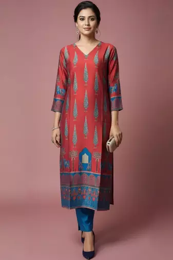 Women Ethnic Motifs Printed Regular Chanderi Silk Kurta with Trousers