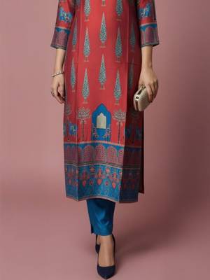 Women Ethnic Motifs Printed Regular Chanderi Silk Kurta with Trousers 4