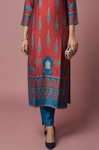 Women Ethnic Motifs Printed Regular Chanderi Silk Kurta with Trousers