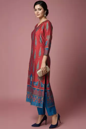 Women Ethnic Motifs Printed Regular Chanderi Silk Kurta with Trousers